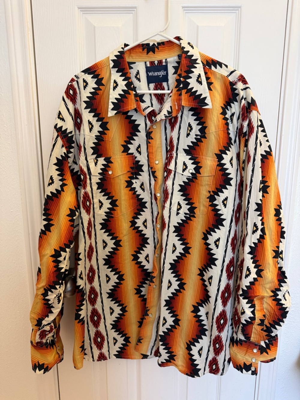 Wrangler Orange and Cream Aztec Button-Up Shirt Jacket